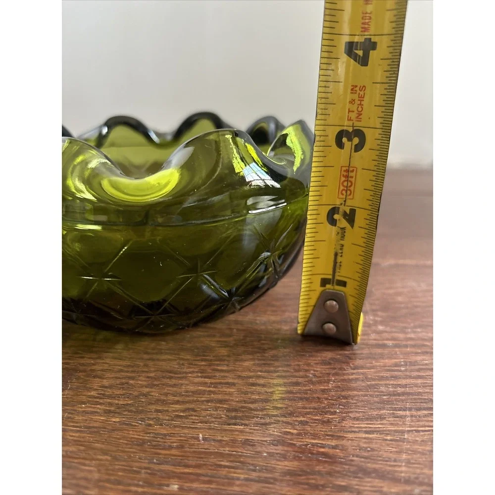 VTG‎ Green Indiana Glass Bowl /Dish Duette Diamond Quilted